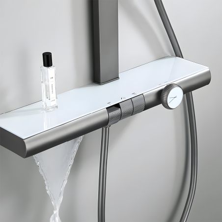 Sistem de dus, baterie Piano Keys, suport obiecte, pipa de cada tip cascada, 3 functii, Auriu Mat, Vivo