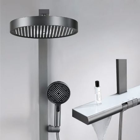 Sistem de dus, baterie Piano Keys, suport obiecte, pipa de cada tip cascada, 3 functii, Negru Mat, Vivo