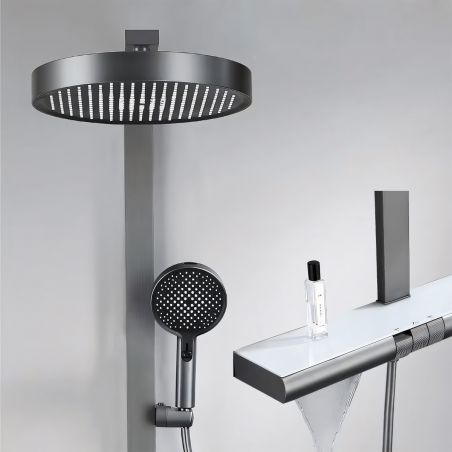 Sistem de dus, baterie Piano Keys, suport obiecte, pipa de cada tip cascada, 3 functii, Auriu Mat, Vivo