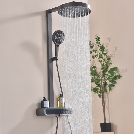 Sistem de dus cu termostat, afisaj Led temperatura, suport obiecte, 3 functii, suport, Gun Grey, Prisma