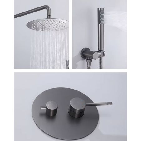 Sistem de dus, Gun grey, 2 functii, otel, baterie incastrata cu monocomanda, Fino