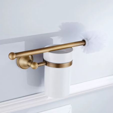 Perie toaleta cu suport inclus, montaj pe perete, Auriu Mat, Alama, Ceramica, Velvet