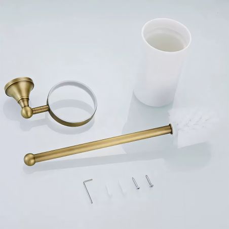 Perie toaleta cu suport inclus, montaj pe perete, Auriu Mat, Alama, Ceramica, Velvet