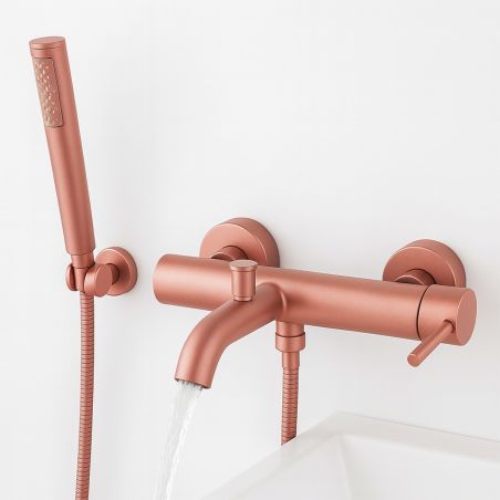 Baterie de cada, montaj pe perete, otel, dus de mana, Rose Gold Mat, Fino