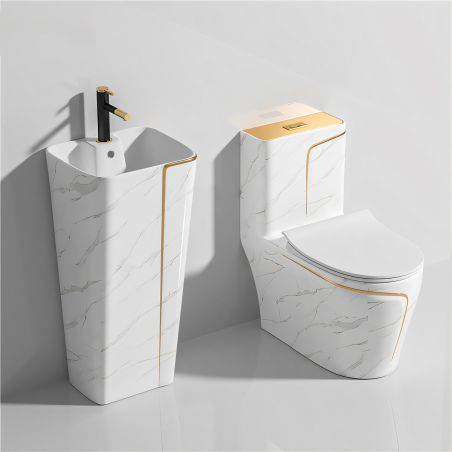 Vas WC Lazio Marble Rimless, 71x38 cm, Rezervor Inclus, Alb, montaj podea, capac cu soft-close inclus, Royalty Line by Ego