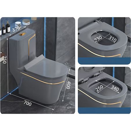 Vas WC Lazio Gun Grey Rimless, 70x37 cm, Rezervor Inclus, montaj podea, capac cu soft-close inclus, Royalty Line by Ego