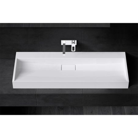 Lavoar Dublu EGO 19, Alb, lucios, 120 cm, compozit marmura, montaj suspendat sau pe blat, fara gaura de baterie