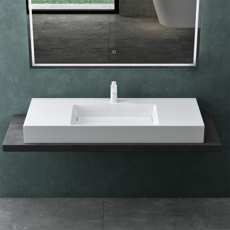 Lavoar EGO 12 , Alb, 120x48 cm, compozit marmura, montaj pe blat sau suspendat, scurgere mascata