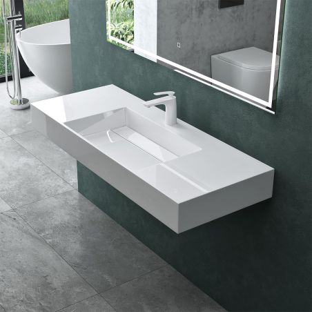 Lavoar EGO 12 , Alb, 120x48 cm, compozit marmura, montaj pe blat sau suspendat, scurgere mascata