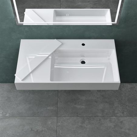 Lavoar EGO 12 , Alb, 120x48 cm, compozit marmura, montaj pe blat sau suspendat, scurgere mascata