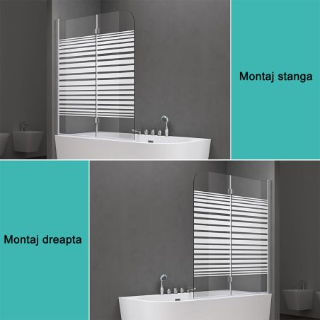 Paravan cada pliabil EGO-1408S, 120x140 cm, sticla sablata partial 6 mm, pivotant 180°, tratament Nano Easy Clean