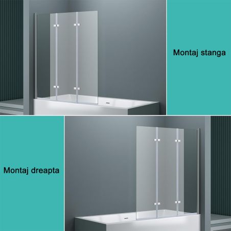 Paravan pliabil 116,130x140 cm, sticla 6 mm, pivotant 180°, montaj pe stanga, tratament Nano Easy Clean