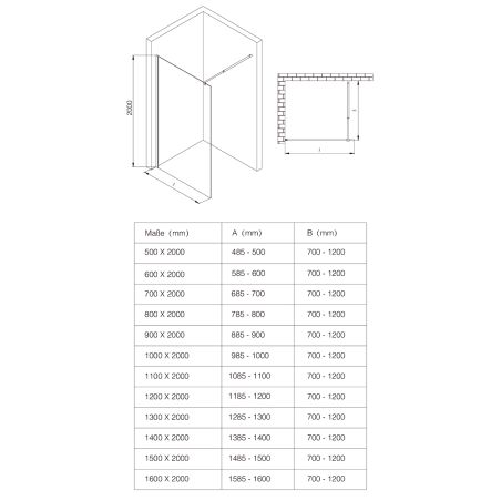 Perete dus Walk-In, EGO-01MS, sticla securizata 8 sau 10 mm, intre 80-160 cm, Lotus Efect, Dimeniuni la alegere