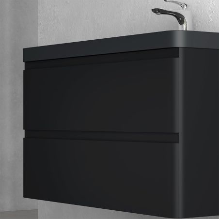 Mobilier baie din Mdf cu lavoar din compozit, separatoare sertare, inchidere Soft-Close, 60x42x55 cm, Negru Mat, Verona