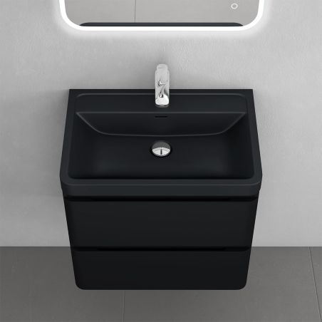 Mobilier baie din Mdf cu lavoar din compozit, separatoare sertare, inchidere Soft-Close, 60x42x55 cm, Negru Mat, Verona
