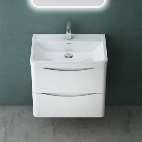 Mobilier baie, Mdf cu lavoar din compozit, separatoare sertare, Soft-Close, dimensiune de 60 sau 90 cm, Alb Lucios,Trieste