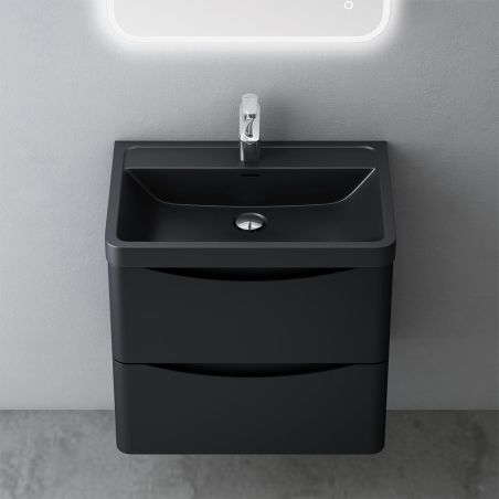 Mobilier baie, Mdf vopsit, lavoar din compozit, separatoare sertare, Soft-Close, dimensiune de 60 sau 90 cm, Negru Mat, Trieste
