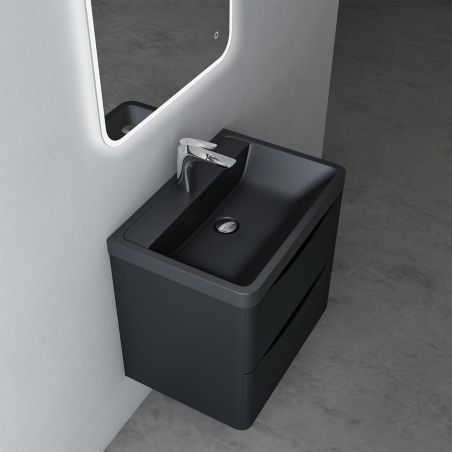 Mobilier baie, Mdf cu lavoar din compozit, separatoare sertare, Soft-Close, dimensiune de 60 sau 90 cm, Negru Mat, Trieste