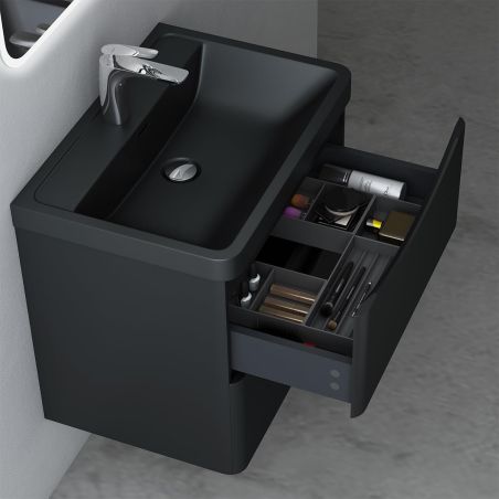 Mobilier baie, Mdf vopsit, lavoar din compozit, separatoare sertare, Soft-Close, dimensiune de 60 sau 90 cm, Negru Mat, Trieste