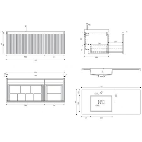 Mobilier baie din Mdf cu lavoar din compozit, separatoare sertare, inchidere Soft-Close, 120x46x49 cm, Alb Mat, Evo