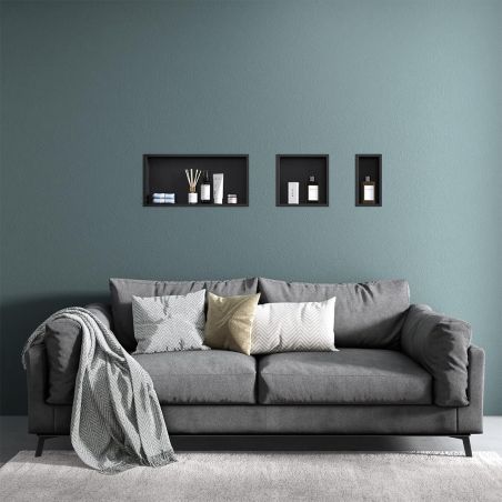 Nisa de dus, raft incastrat in perete, otel, 30x30 sau 60x30, Negru Mat, Flux