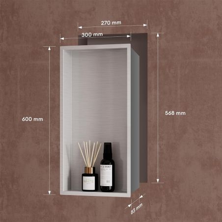 Nisa de dus, raft incastrat in perete, otel, 30x30 sau 60x30, Negru Mat, Flux