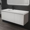 Mobilier baie din Mdf cu lavoar din compozit, separatoare sertare, inchidere Soft-Close, 120x46x49 cm, Alb Mat, Evo