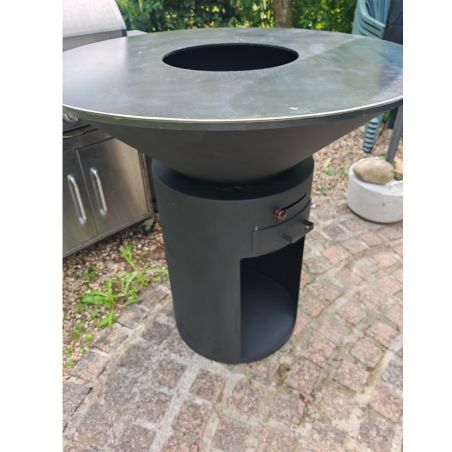 Gratar pe lemn cu plita mare din fonta, depozitare lemne, otel corten, diametru 100 sau 85 cm, Negru, Infinity Glow
