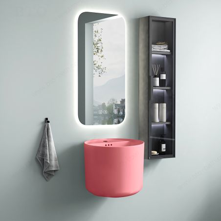 Lavoar Roz Somon Mat, Power Color, montaj suspendat sau pe blat, cu gaura de baterie 45x45 cm, Antilo