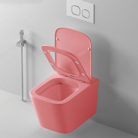 Vas WC Rimless, Roz Somon Mat, Power Color, montaj suspendat, capac duroplast slim soft-close inclus, Alfonso
