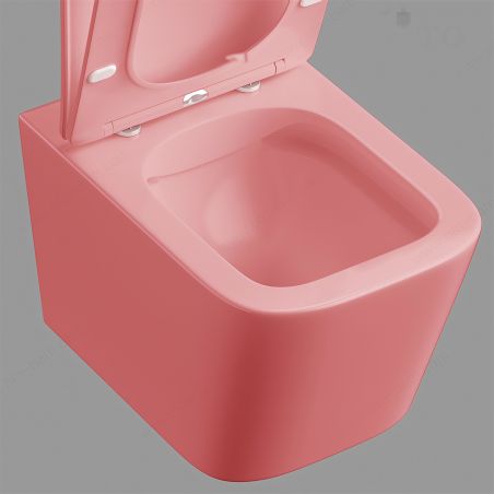 Vas WC Rimless, Roz Somon Mat, Power Color, montaj suspendat, capac duroplast slim soft-close inclus, Alfonso