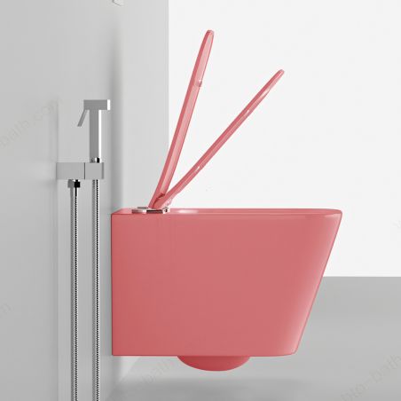 Vas WC Rimless, Roz Somon Mat, Power Color, montaj suspendat, capac duroplast slim soft-close inclus, Alfonso