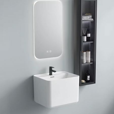 Lavoar, Alb Lucios,  montaj suspendat, cu gaura de baterie 50x40 cm, Alfonso