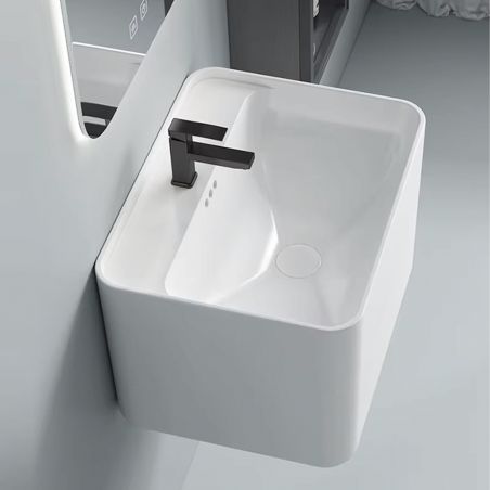 Lavoar, Alb Lucios,  montaj suspendat, cu gaura de baterie 50x40 cm, Alfonso