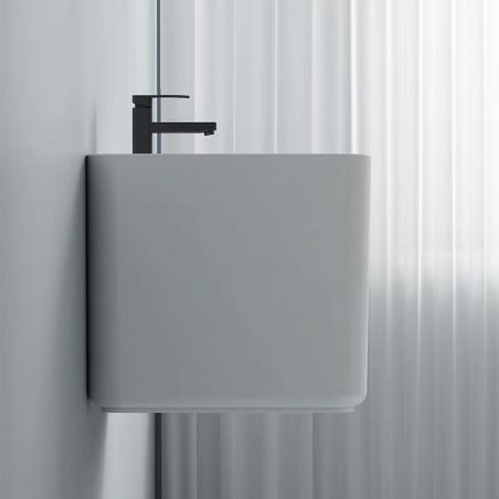 Lavoar, Alb Lucios,  montaj suspendat, cu gaura de baterie 50x40 cm, Alfonso