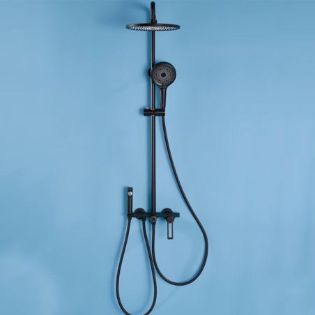 Sistem de dus si cada cu 2 dusuri de mana, 3 functii, montaj pe perete, otel inoxidabil, Negru Mat, Eleganza