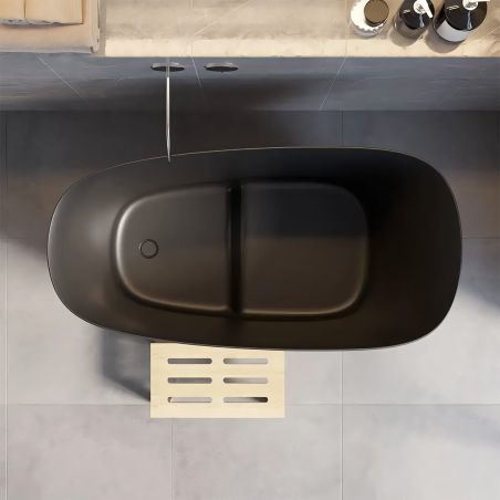 Cada tip japonez,compozit mineral, Negru Mat, 120x58 cm, Izolare termica, ventil negru inclus, Freestanding, Sakura