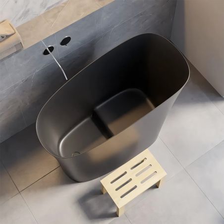 Cada tip japonez,compozit mineral, Negru Mat, 120x58 cm, Izolare termica, ventil negru inclus, Freestanding, Sakura