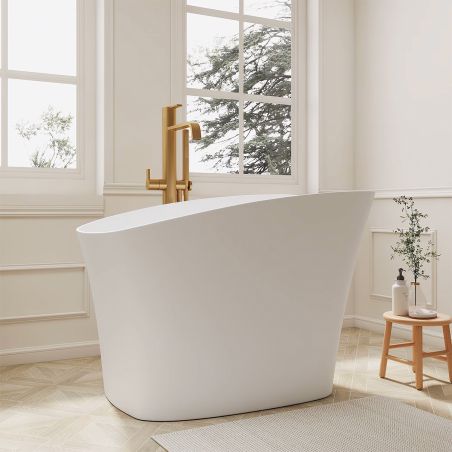 Cada tip japonez, compozit mineral, Alb Lucios, 120x58 cm, Izolare termica, ventil alb inclus, Freestanding, Sakura