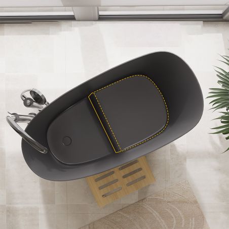 Cada tip japonez,compozit mineral, Negru Mat, 120x58 cm, Izolare termica, ventil negru inclus, Freestanding, Sakura