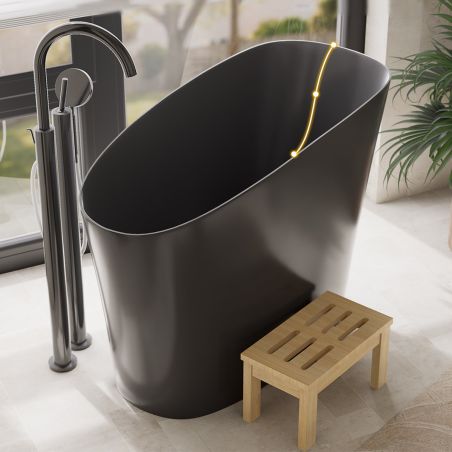 Cada tip japonez,compozit mineral, Negru Mat, 120x58 cm, Izolare termica, ventil negru inclus, Freestanding, Sakura