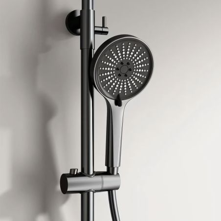 Sistem de dus si cada, 3 functii, baterie Piano Keys, suport obiecte montaj pe perete, otel inoxidabil, Negru Mat, Nero