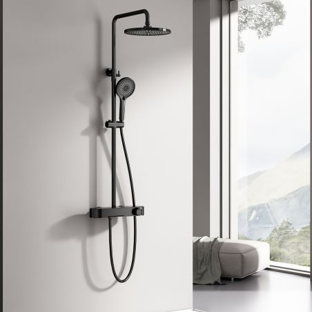 Sistem de dus si cada, 3 functii, baterie Piano Keys, suport obiecte montaj pe perete, otel inoxidabil, Negru Mat, Nero