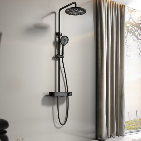 Sistem de dus si cada, 3 functii, baterie Piano Keys, suport obiecte montaj pe perete, otel inoxidabil, Negru Mat, Nero