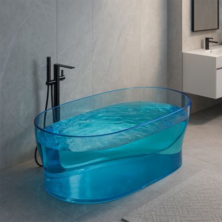 Cada de baie, CristalMood, freestanding, Albastru transparent, 170x78 cm, ventil inclus, Azure