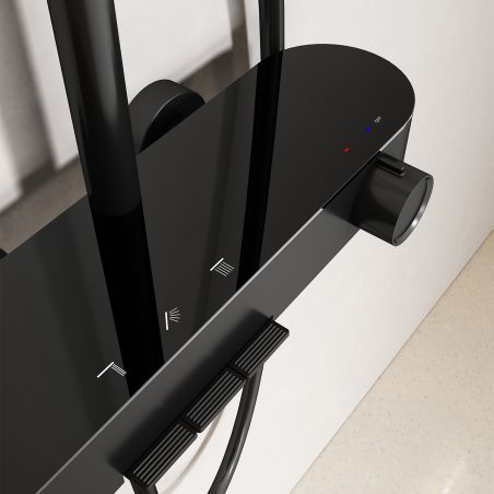 Sistem de dus si cada, 3 functii, baterie Piano Keys, suport obiecte montaj pe perete, otel inoxidabil, Negru Mat, Nero