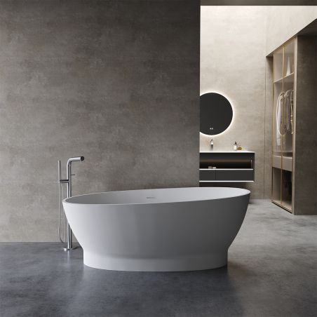 Cada de baie, freestanding, compozit mineral, ventil alb inclus, Alb Lucios, 160x83 cm, Edena