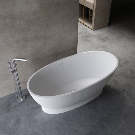 Cada de baie, freestanding, compozit mineral, ventil alb inclus, Alb Lucios, 160x83 cm, Edena