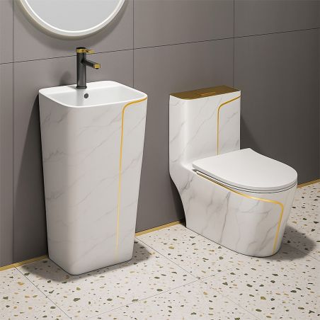 Vas WC Lazio Marble Rimless, 70x37 cm, Rezervor Inclus, Alb, montaj podea, capac cu soft-close inclus, Royalty Line by Ego