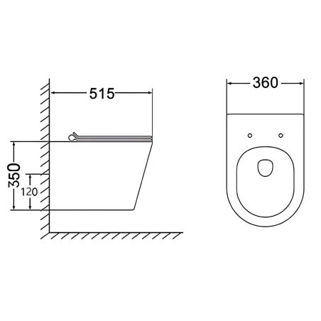 Vas wc, Alb lucios, montaj suspendat, 51x36 cm, capac duroplast, ceramica sanitara, Toledo
